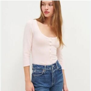 Reformation Pale Pink Scoop Neck Button Cardigan